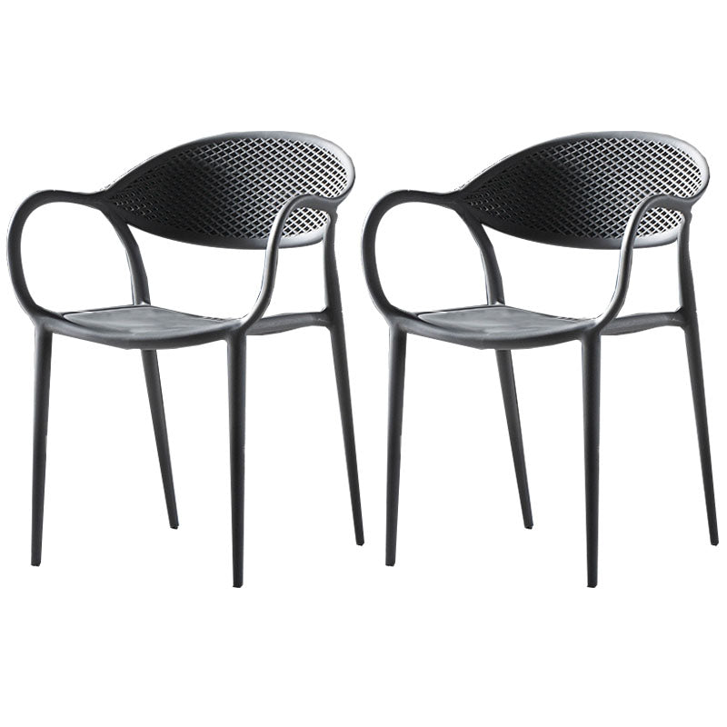 Chaises contemporaines avec bras de salle à manger, chaise latérale en plastique à dossier ouvert pour la cuisine