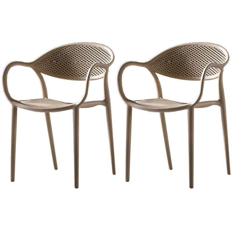 Chaises contemporaines avec bras de salle à manger, chaise latérale en plastique à dossier ouvert pour la cuisine