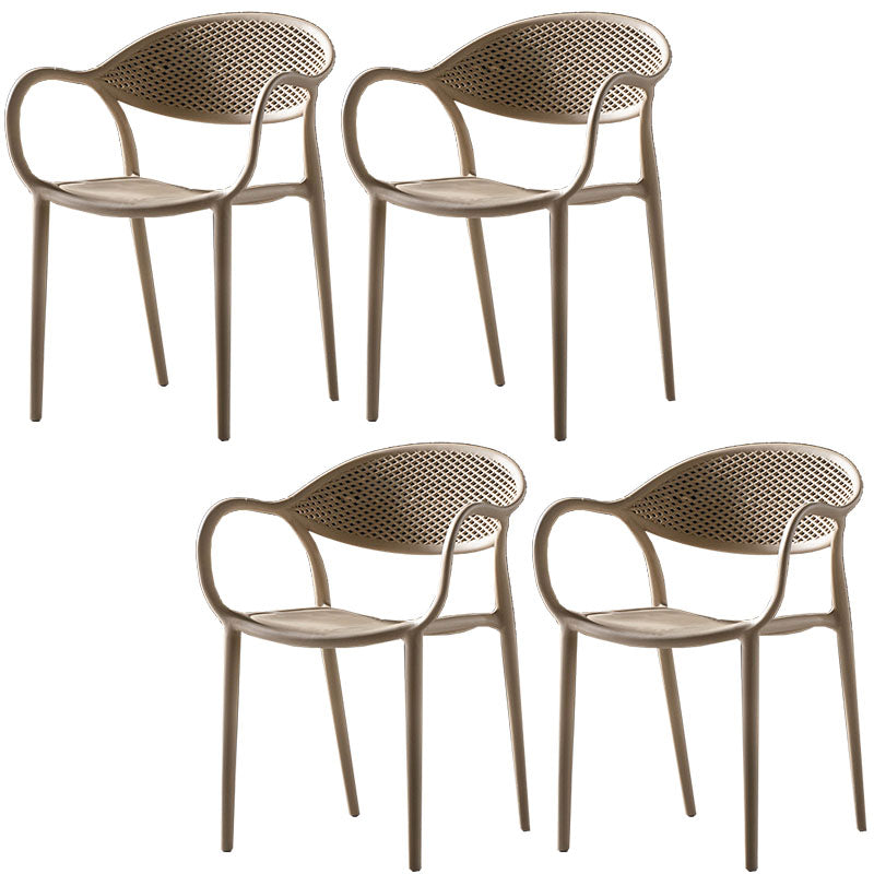 Chaises contemporaines avec bras de salle à manger, chaise latérale en plastique à dossier ouvert pour la cuisine