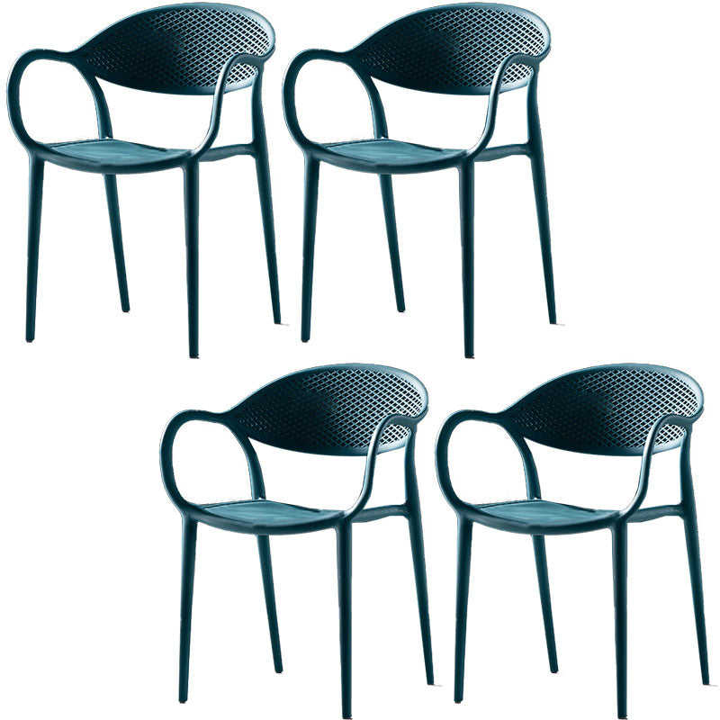 Chaises contemporaines avec bras de salle à manger, chaise latérale en plastique à dossier ouvert pour la cuisine