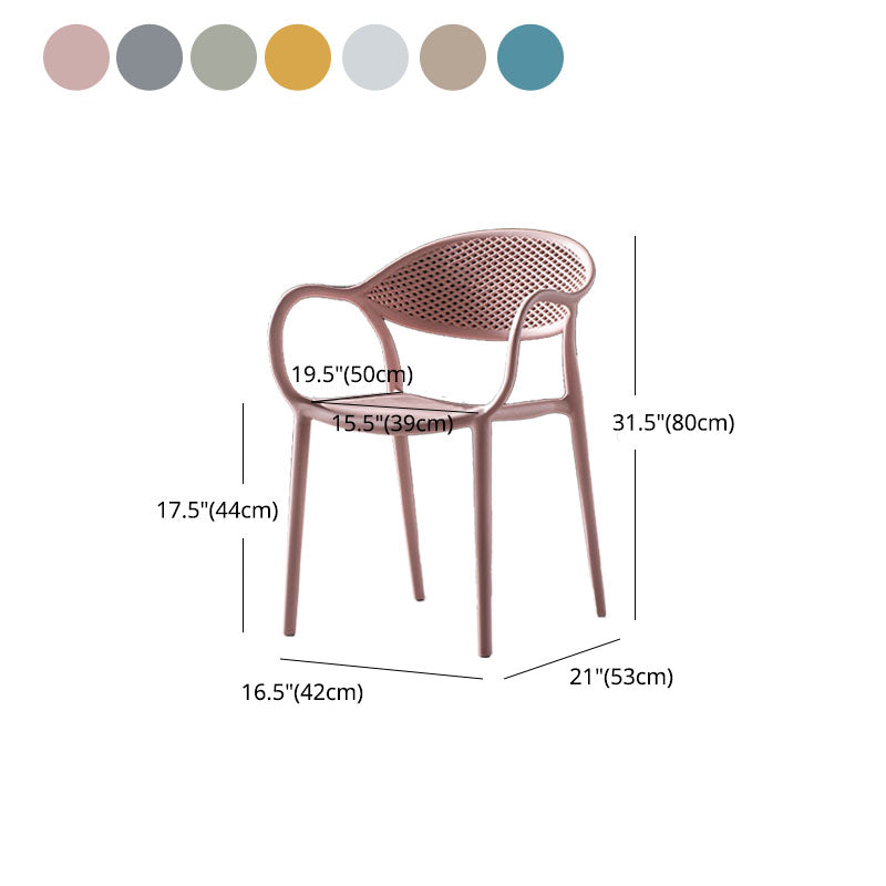 Chaises contemporaines avec bras de salle à manger, chaise latérale en plastique à dossier ouvert pour la cuisine