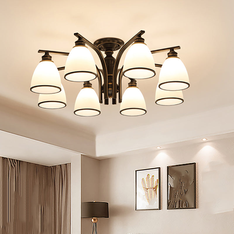 Lampe semi-encastrée en métal noir, éclairage de plafond traditionnel à plusieurs têtes avec abat-jour en verre cloche