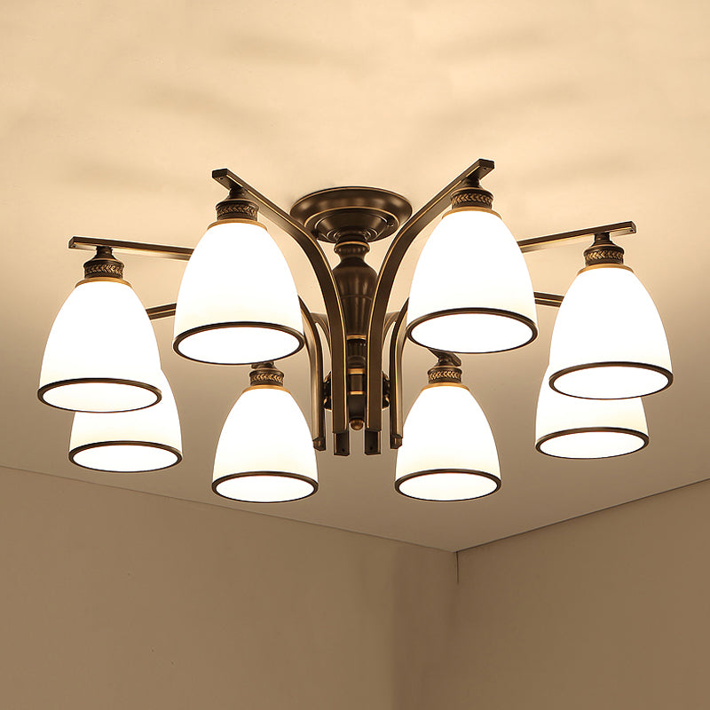 Lampe semi-encastrée en métal noir, éclairage de plafond traditionnel à plusieurs têtes avec abat-jour en verre cloche