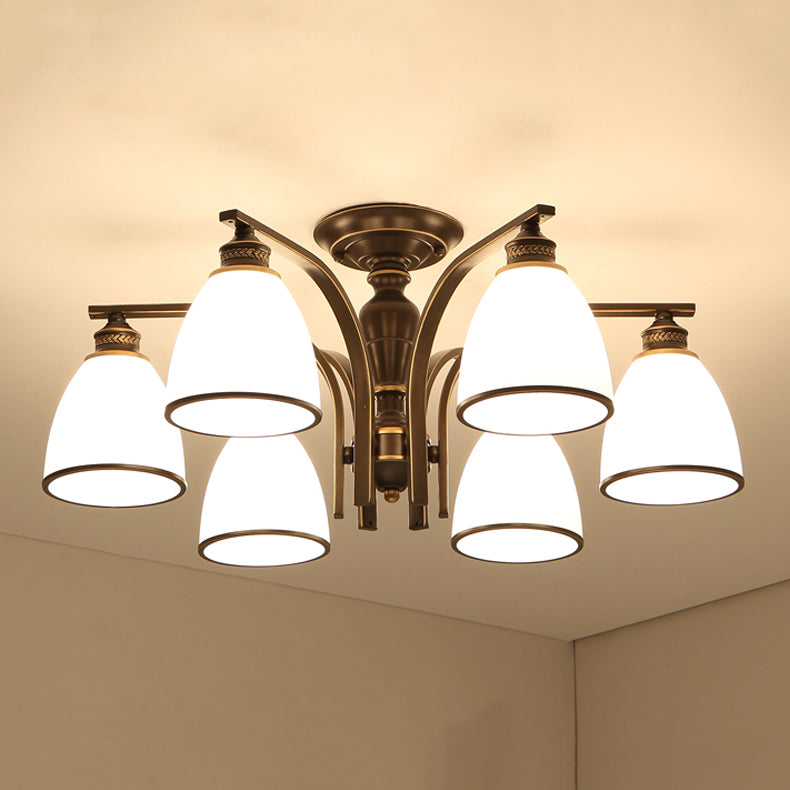 Lampe semi-encastrée en métal noir, éclairage de plafond traditionnel à plusieurs têtes avec abat-jour en verre cloche