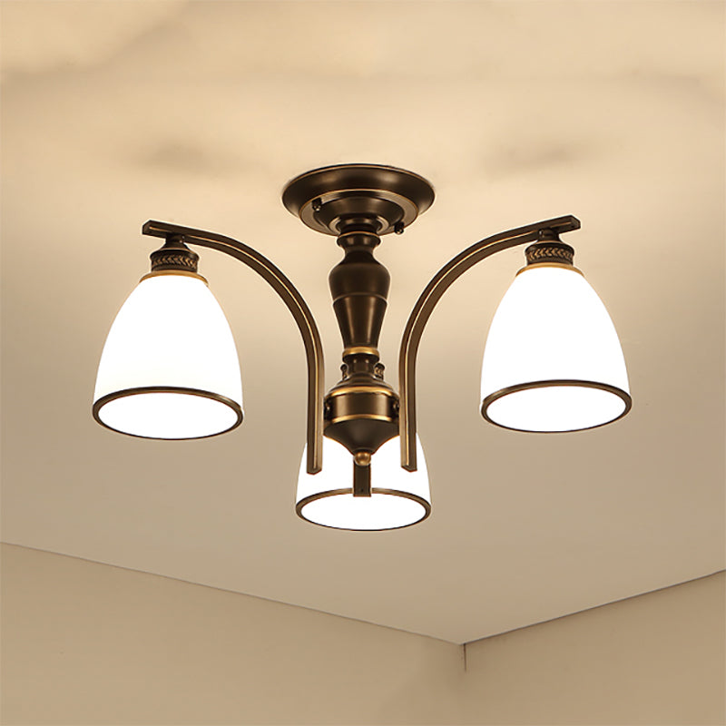 Lampe semi-encastrée en métal noir, éclairage de plafond traditionnel à plusieurs têtes avec abat-jour en verre cloche