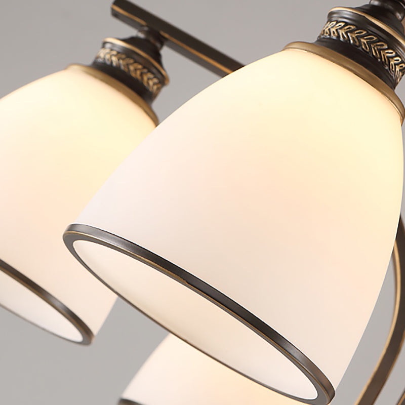 Lampe semi-encastrée en métal noir, éclairage de plafond traditionnel à plusieurs têtes avec abat-jour en verre cloche