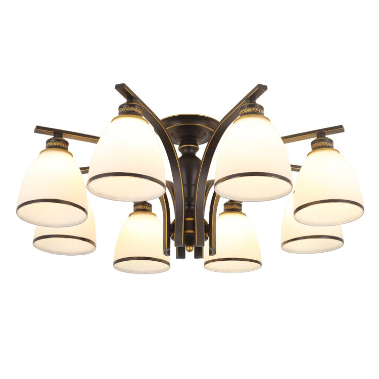 Lampe semi-encastrée en métal noir, éclairage de plafond traditionnel à plusieurs têtes avec abat-jour en verre cloche