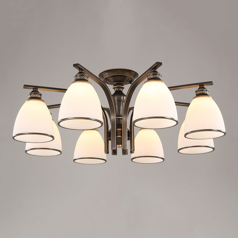 Lampe semi-encastrée en métal noir, éclairage de plafond traditionnel à plusieurs têtes avec abat-jour en verre cloche