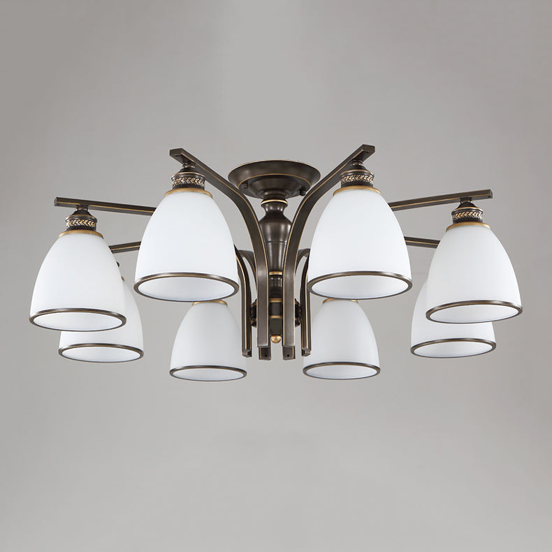 Lampe semi-encastrée en métal noir, éclairage de plafond traditionnel à plusieurs têtes avec abat-jour en verre cloche