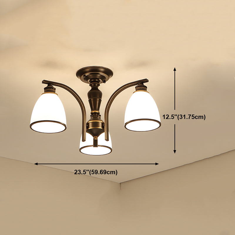 Lampe semi-encastrée en métal noir, éclairage de plafond traditionnel à plusieurs têtes avec abat-jour en verre cloche