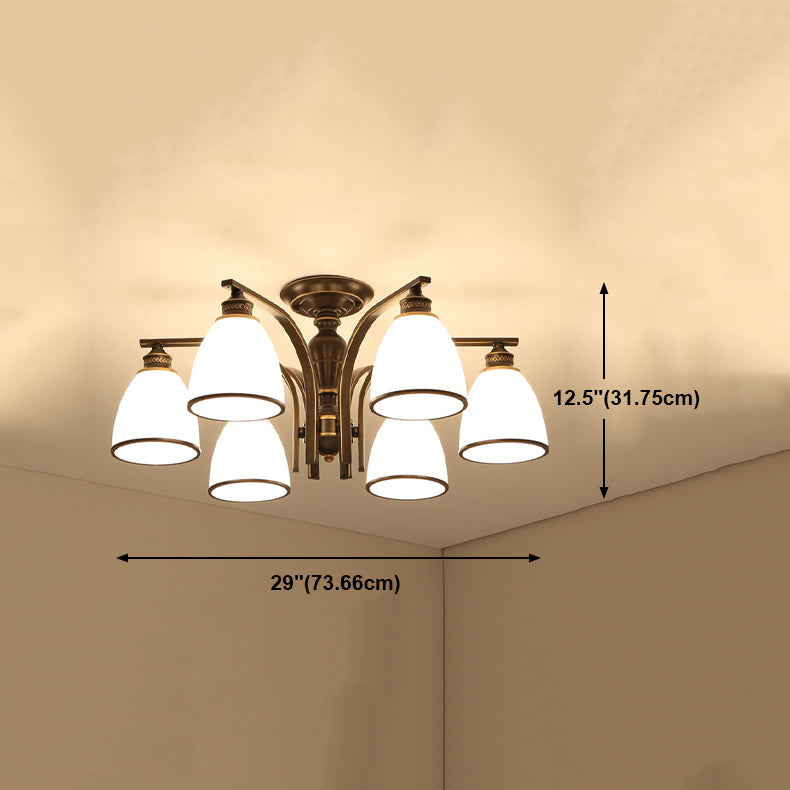 Lampe semi-encastrée en métal noir, éclairage de plafond traditionnel à plusieurs têtes avec abat-jour en verre cloche