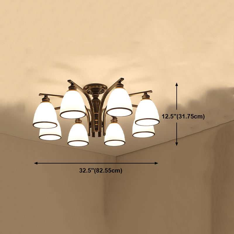 Lampe semi-encastrée en métal noir, éclairage de plafond traditionnel à plusieurs têtes avec abat-jour en verre cloche
