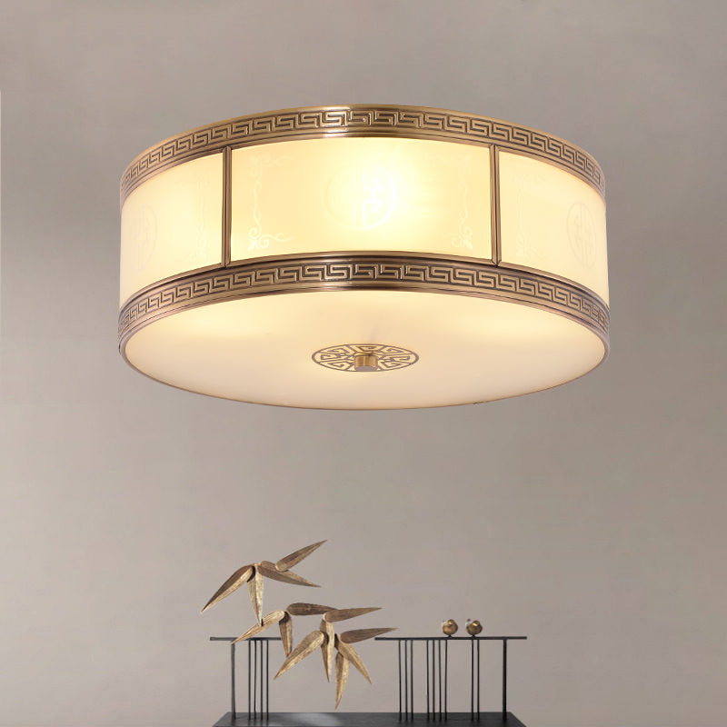 Traditional Copper Flush Ceiling Light Bedroom Flush Mount Lamp with Glass Shade