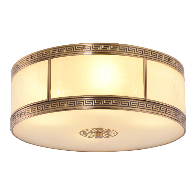 Traditional Copper Flush Ceiling Light Bedroom Flush Mount Lamp with Glass Shade
