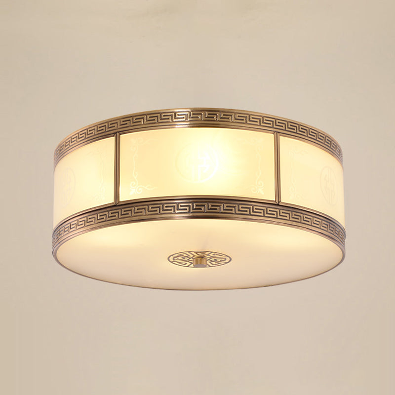 Traditional Copper Flush Ceiling Light Bedroom Flush Mount Lamp with Glass Shade