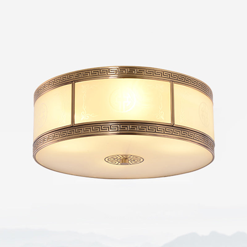 Traditional Copper Flush Ceiling Light Bedroom Flush Mount Lamp with Glass Shade