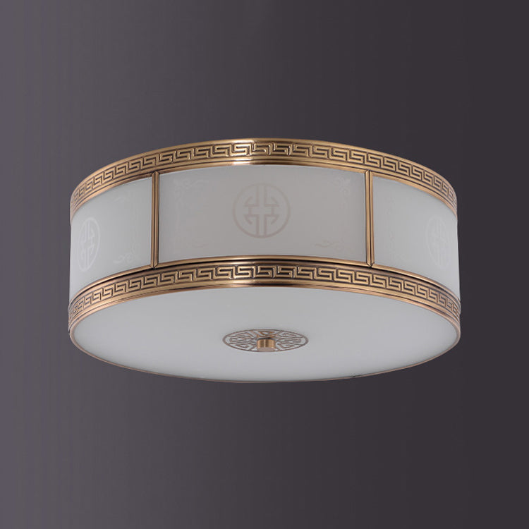 Traditional Copper Flush Ceiling Light Bedroom Flush Mount Lamp with Glass Shade