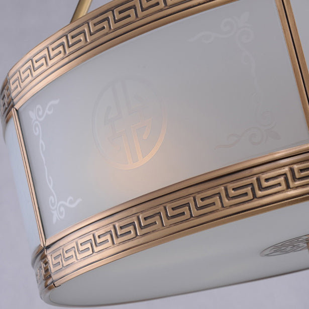 Traditional Copper Flush Ceiling Light Bedroom Flush Mount Lamp with Glass Shade