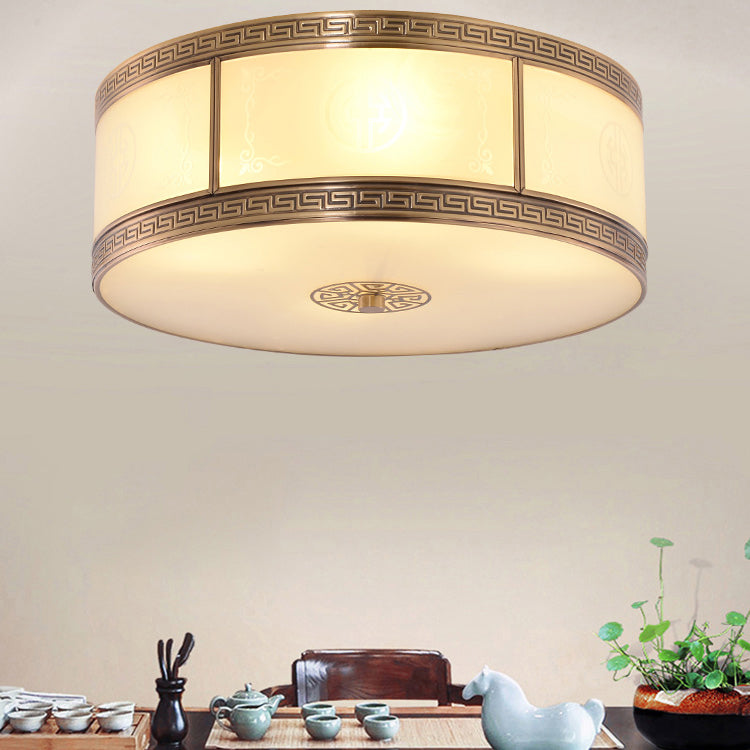 Traditional Copper Flush Ceiling Light Bedroom Flush Mount Lamp with Glass Shade