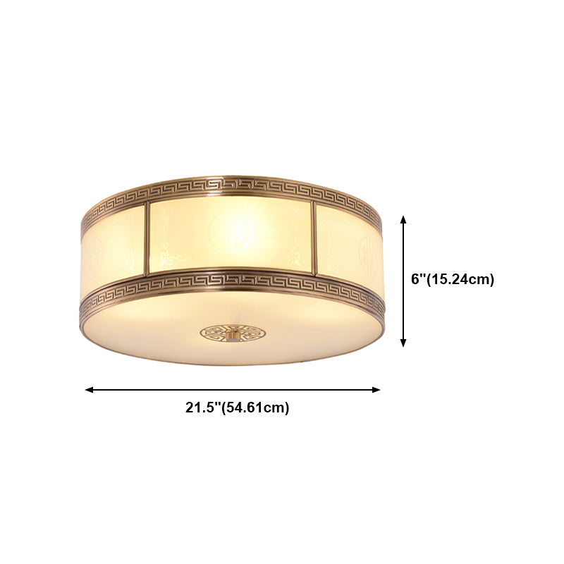 Traditional Copper Flush Ceiling Light Bedroom Flush Mount Lamp with Glass Shade