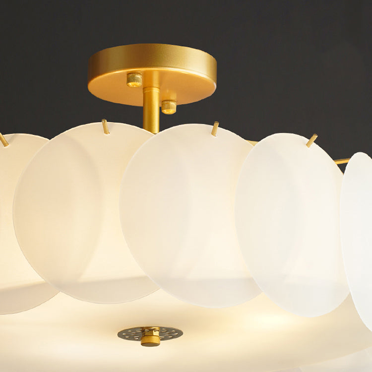 Gold Metal Semi Flush Lamp Modern Multi-Head Bedroom Ceiling Lighting with Glass Shade