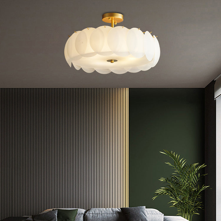 Gold Metal Semi Flush Lamp Modern Multi-Head Bedroom Ceiling Lighting with Glass Shade