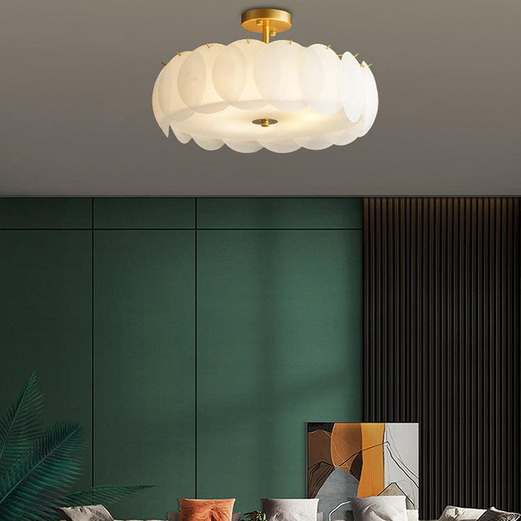 Gold Metal Semi Flush Lamp Modern Multi-Head Bedroom Ceiling Lighting with Glass Shade