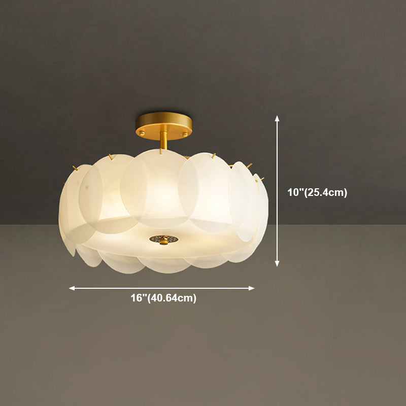 Gold Metal Semi Flush Lamp Modern Multi-Head Bedroom Ceiling Lighting with Glass Shade