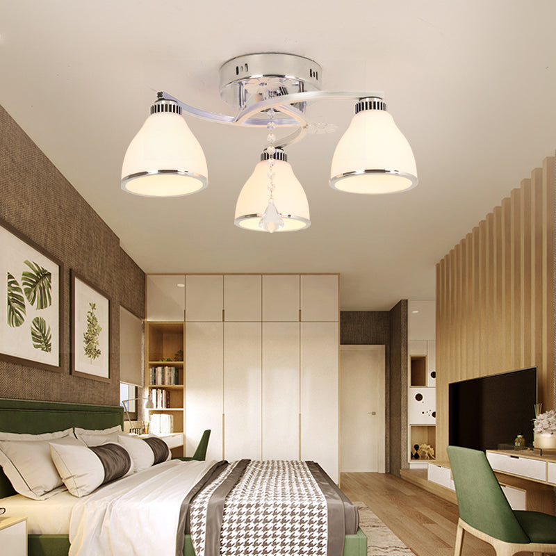 Silbermetall Semi Flush Lampe Moderne mehrköpfige Deckenbeleuchtung mit Glockenglasschatten