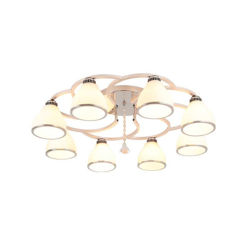 Silbermetall Semi Flush Lampe Moderne mehrköpfige Deckenbeleuchtung mit Glockenglasschatten