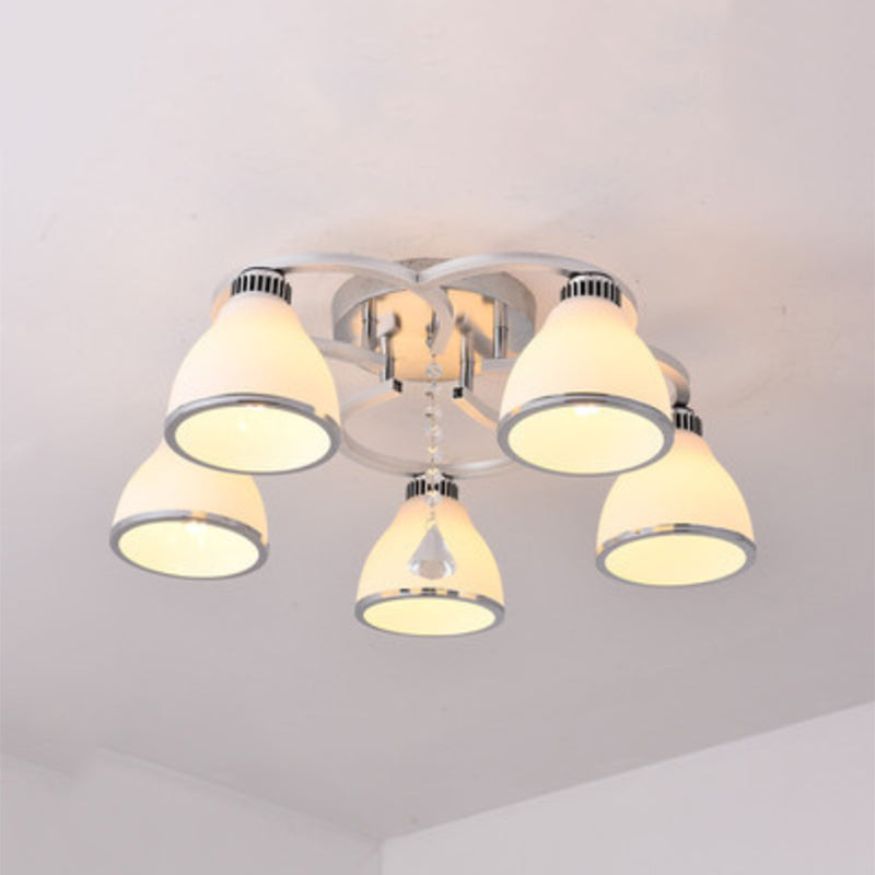 Silbermetall Semi Flush Lampe Moderne mehrköpfige Deckenbeleuchtung mit Glockenglasschatten