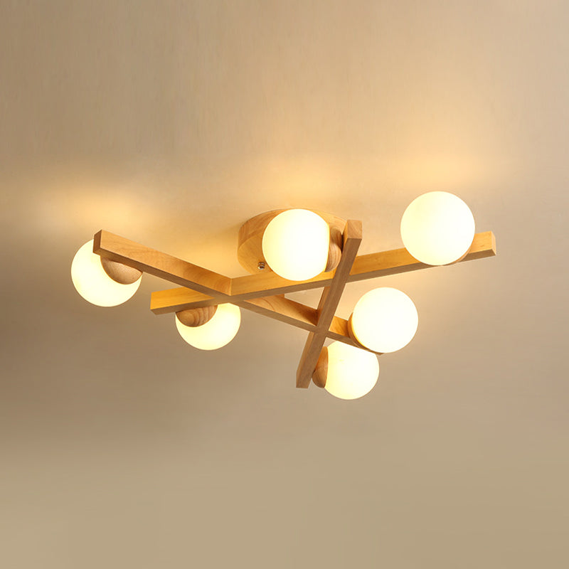 Luminaire semi-encastré en bois moderne, lampe semi-encastrée à plusieurs têtes pour chambre à coucher avec abat-jour en verre globe