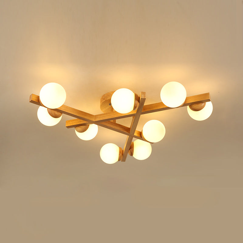 Luminaire semi-encastré en bois moderne, lampe semi-encastrée à plusieurs têtes pour chambre à coucher avec abat-jour en verre globe