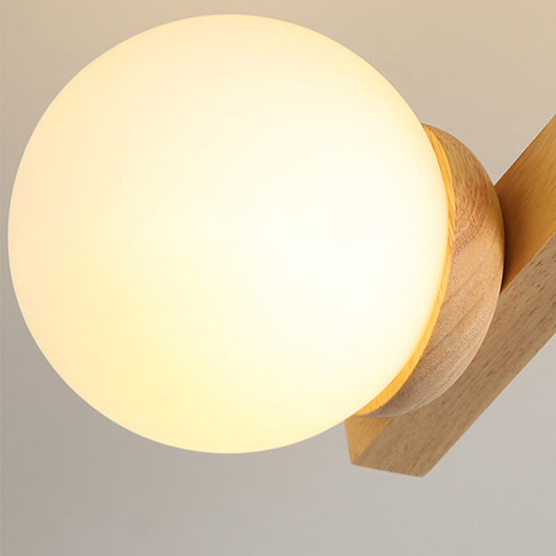Luminaire semi-encastré en bois moderne, lampe semi-encastrée à plusieurs têtes pour chambre à coucher avec abat-jour en verre globe