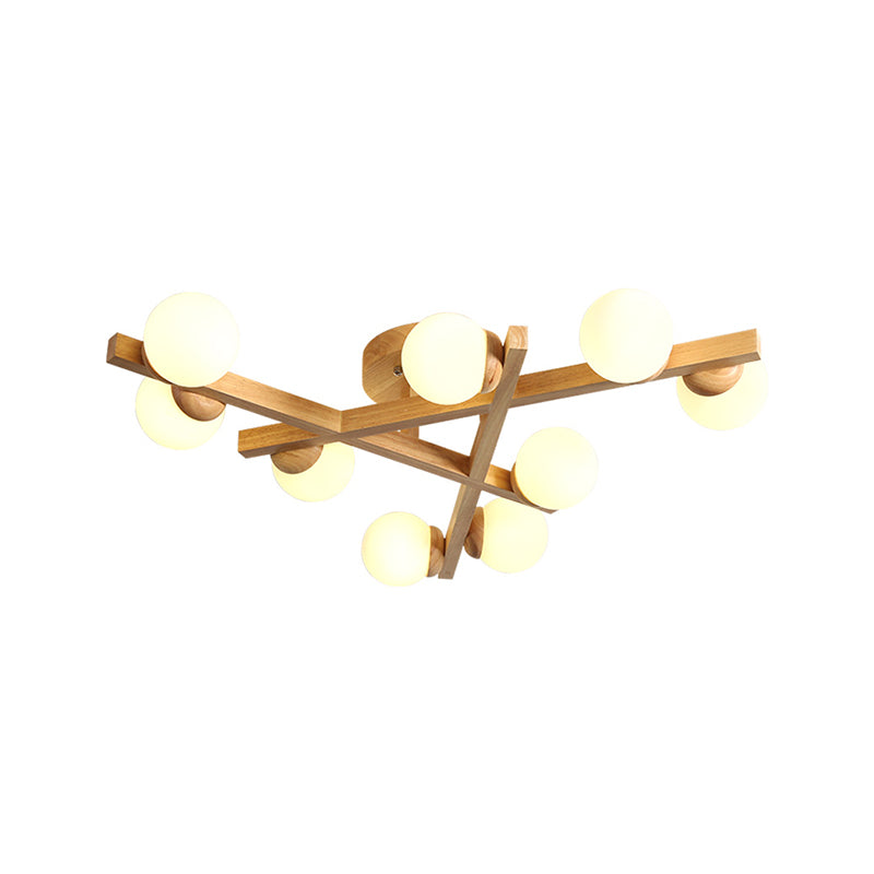 Luminaire semi-encastré en bois moderne, lampe semi-encastrée à plusieurs têtes pour chambre à coucher avec abat-jour en verre globe