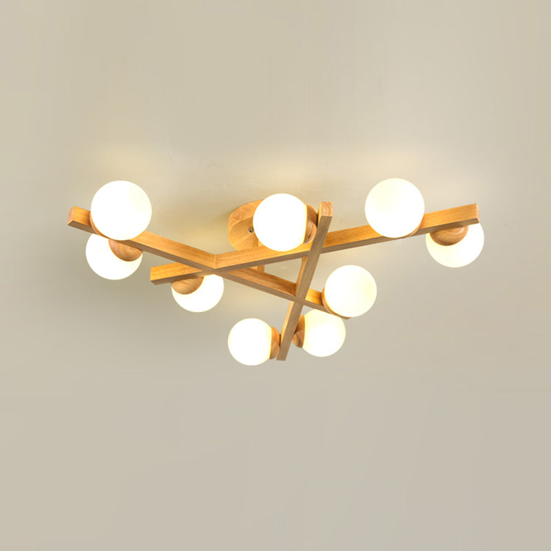 Luminaire semi-encastré en bois moderne, lampe semi-encastrée à plusieurs têtes pour chambre à coucher avec abat-jour en verre globe