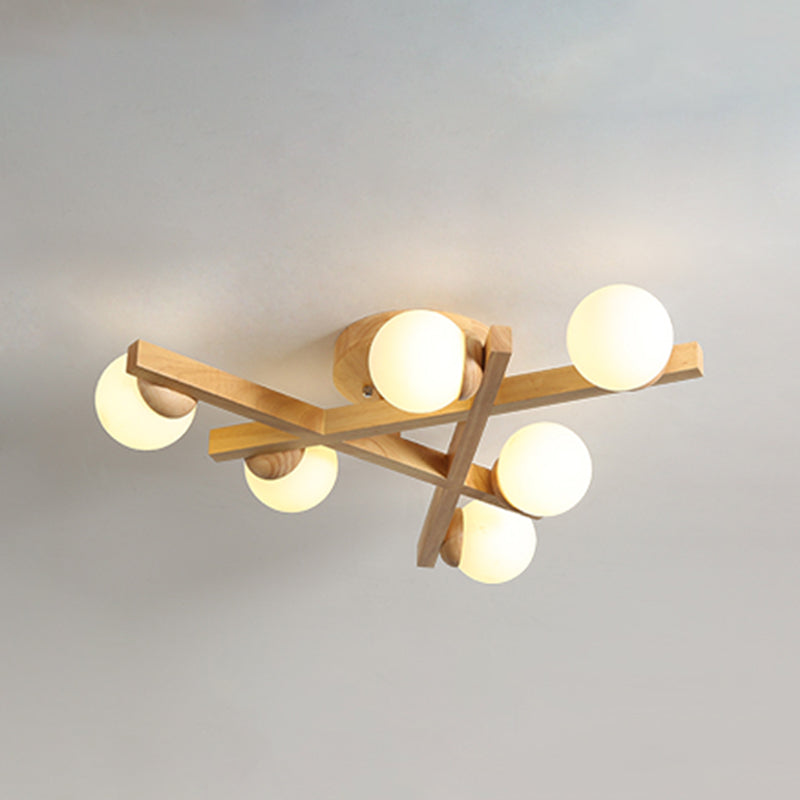 Luminaire semi-encastré en bois moderne, lampe semi-encastrée à plusieurs têtes pour chambre à coucher avec abat-jour en verre globe