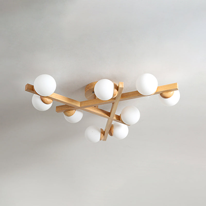 Luminaire semi-encastré en bois moderne, lampe semi-encastrée à plusieurs têtes pour chambre à coucher avec abat-jour en verre globe