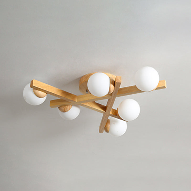 Luminaire semi-encastré en bois moderne, lampe semi-encastrée à plusieurs têtes pour chambre à coucher avec abat-jour en verre globe