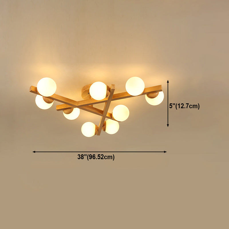 Luminaire semi-encastré en bois moderne, lampe semi-encastrée à plusieurs têtes pour chambre à coucher avec abat-jour en verre globe