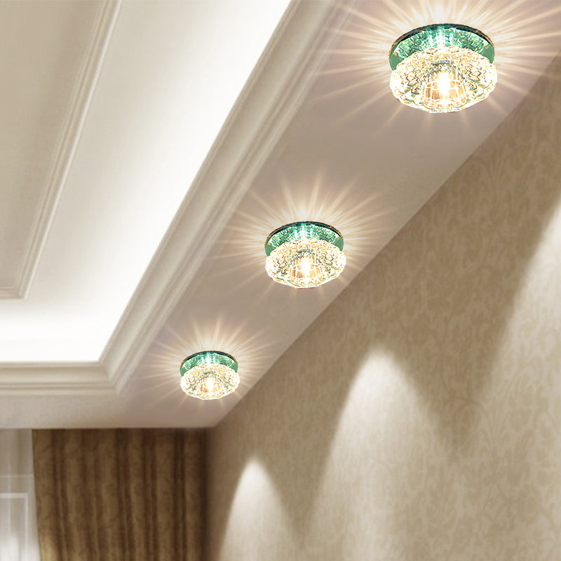 Round Shape Ceiling Lamp Modern Stainless Steel Flush Mount with Hole 2-3.5'' Dia for Hall