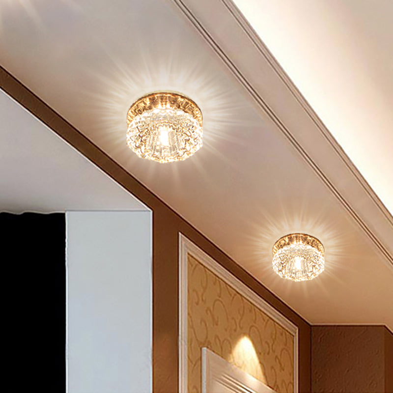Round Shape Ceiling Lamp Modern Stainless Steel Flush Mount with Hole 2-3.5'' Dia for Hall