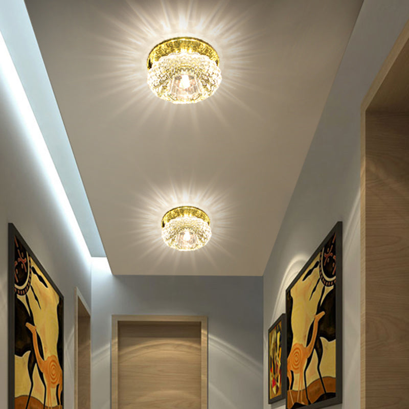 Round Shape Ceiling Lamp Modern Stainless Steel Flush Mount with Hole 2-3.5'' Dia for Hall
