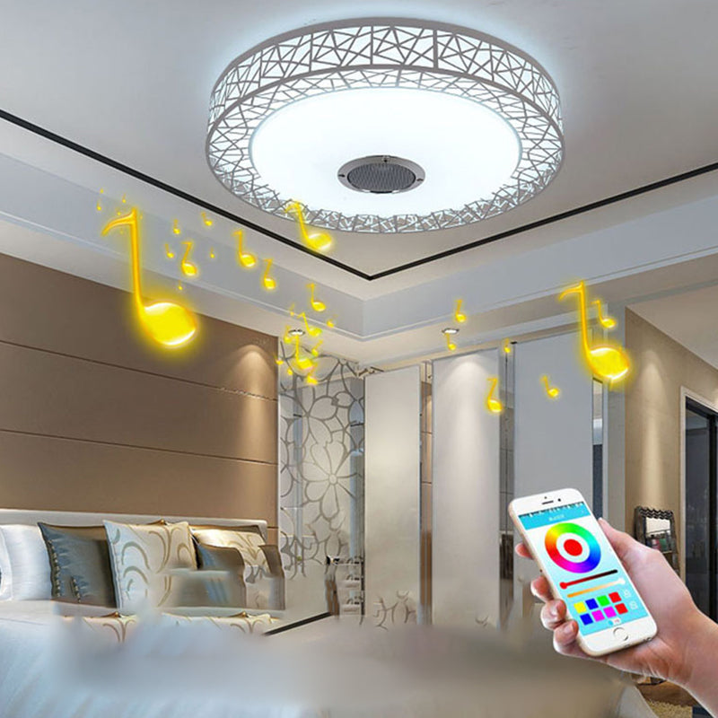 Round Shape LED Intelligent Ceiling Lamp Modern Iron 1 Light Flush Mount for Bedroom