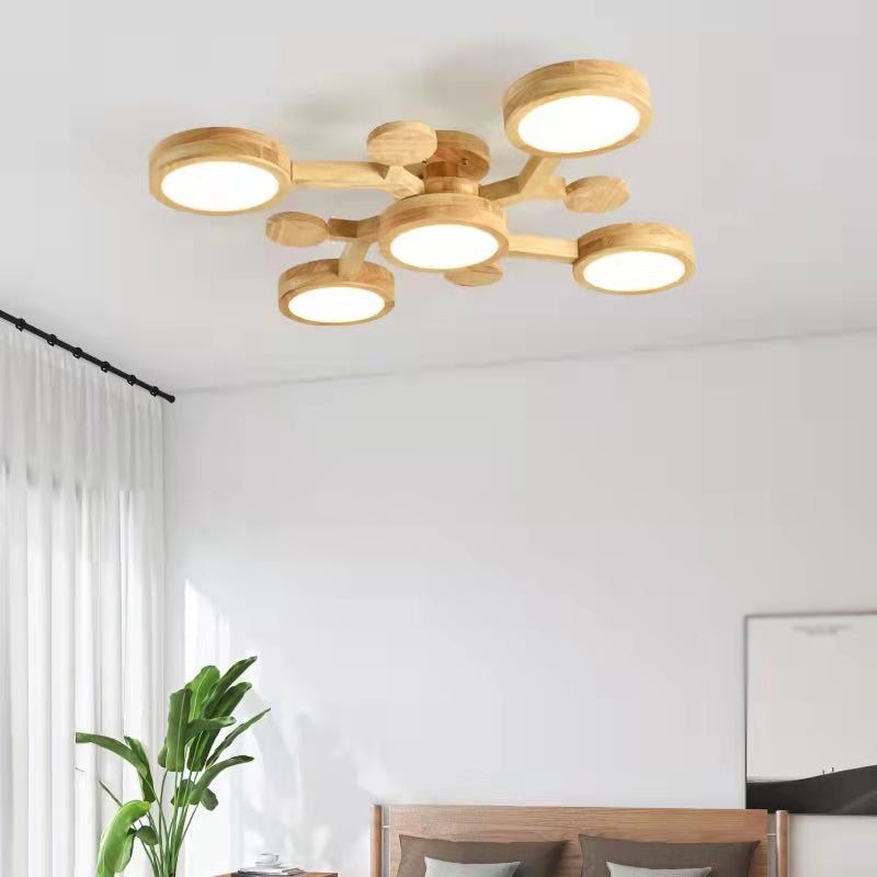 Plafonnier encastré de forme ronde en bois, éclairage encastré moderne multi-lumières en marron