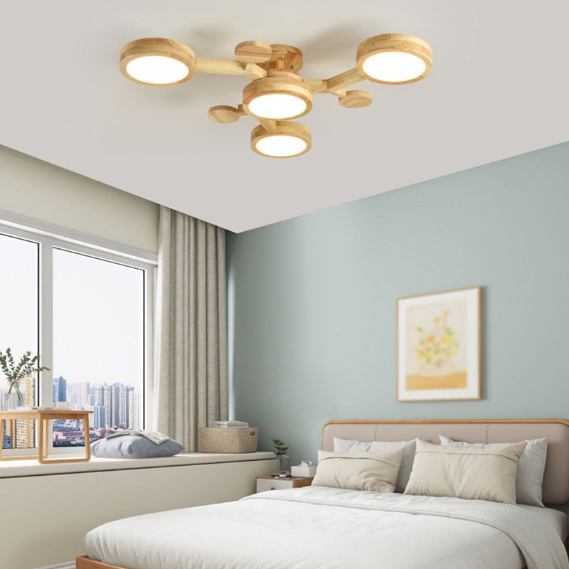 Plafonnier encastré de forme ronde en bois, éclairage encastré moderne multi-lumières en marron