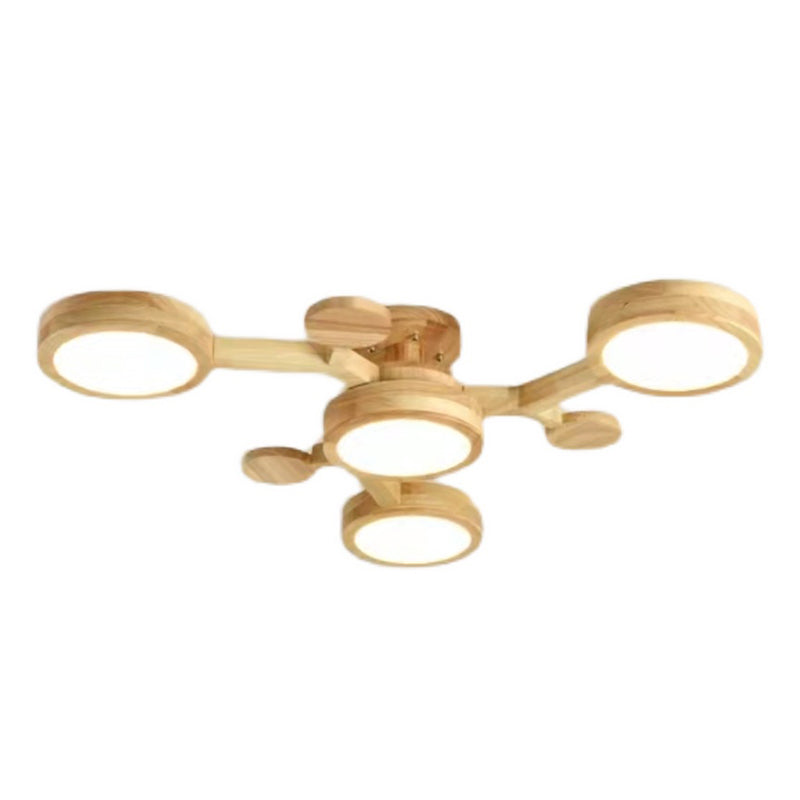 Plafonnier encastré de forme ronde en bois, éclairage encastré moderne multi-lumières en marron