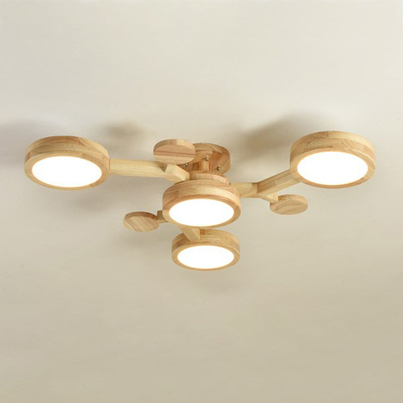 Plafonnier encastré de forme ronde en bois, éclairage encastré moderne multi-lumières en marron