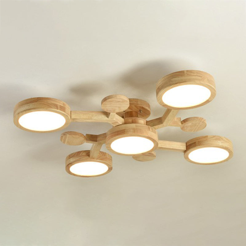 Plafonnier encastré de forme ronde en bois, éclairage encastré moderne multi-lumières en marron
