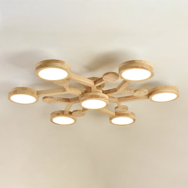 Plafonnier encastré de forme ronde en bois, éclairage encastré moderne multi-lumières en marron